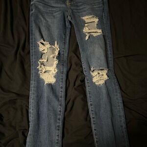 American Eagle Outfitters Distressed Dark Blue Skinny Jeans